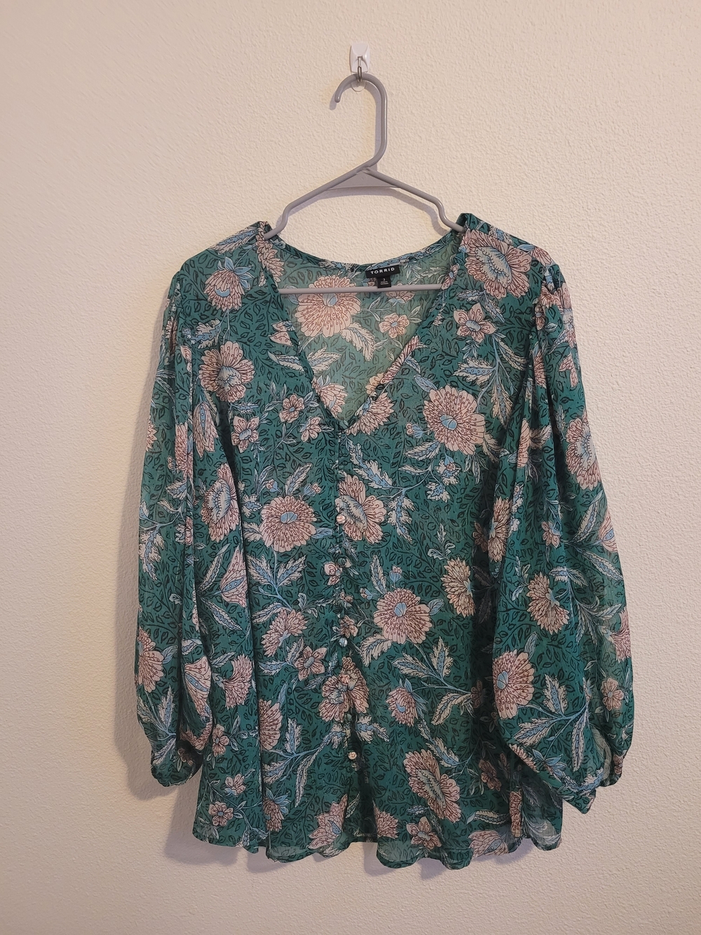 torrid Teal Floral Button-Front Top #226